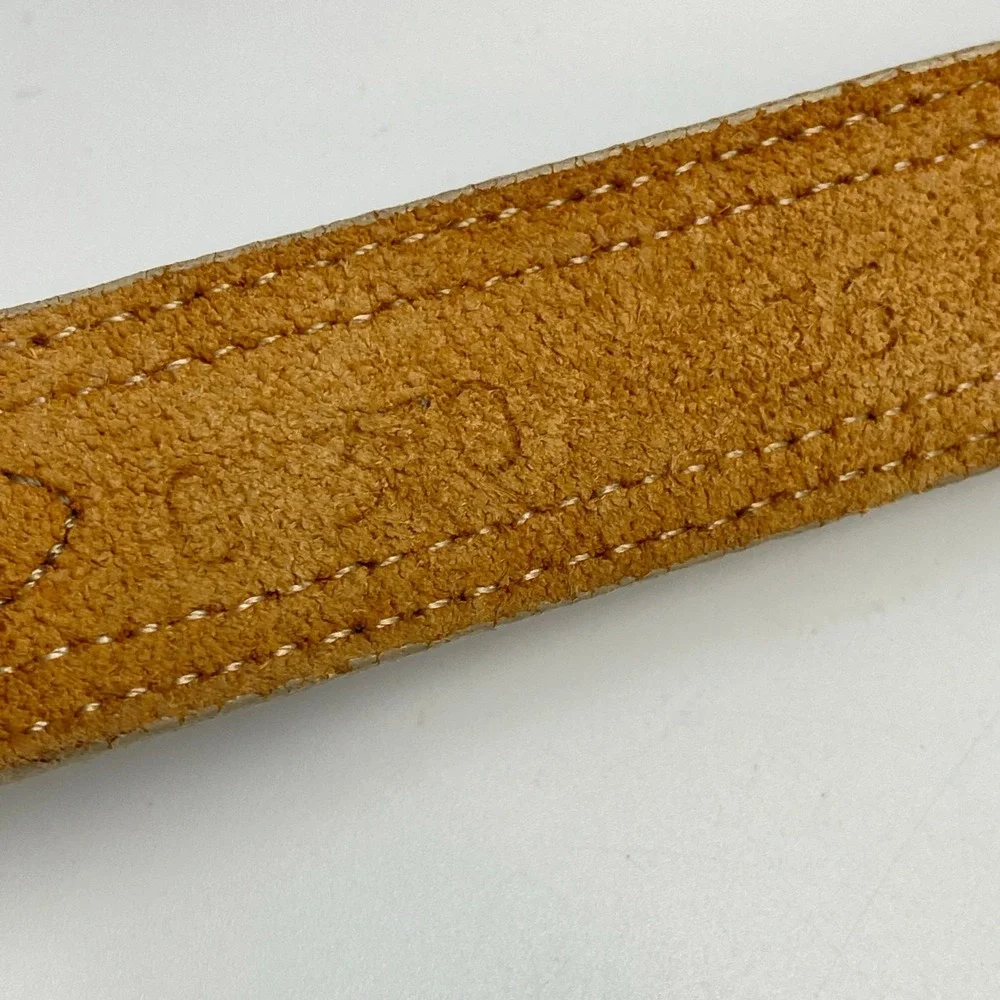 Vintage Southwest Style Belt Engraved‎ Buckle Rainbow Woven Fabric Beige Leather